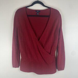 Gap Factory Women's Faux Wrap Sweater Top Size S Red Knit Drapy Cross